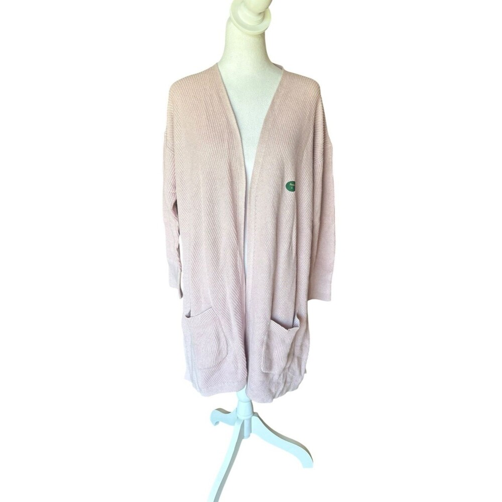 LL Bean Cotton Open Front Cardigan Sweater Light Mauve Womens Large Petite NEW